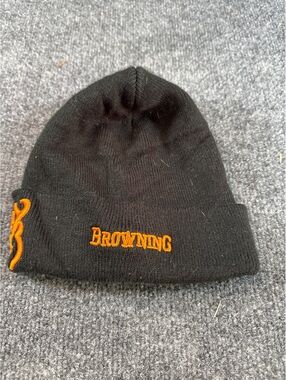 Browning Buckmark Beanie Hat Black Orange Logo Hunting Knit Cuffed Cap